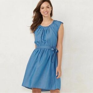 LC Lauren Conrad Chambray Tie-Waist Midi Dress in Blue